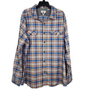 Vissla Shirt Mens XXL Central Coast Eco Flannel Blue Plaid L/S Pockets Button